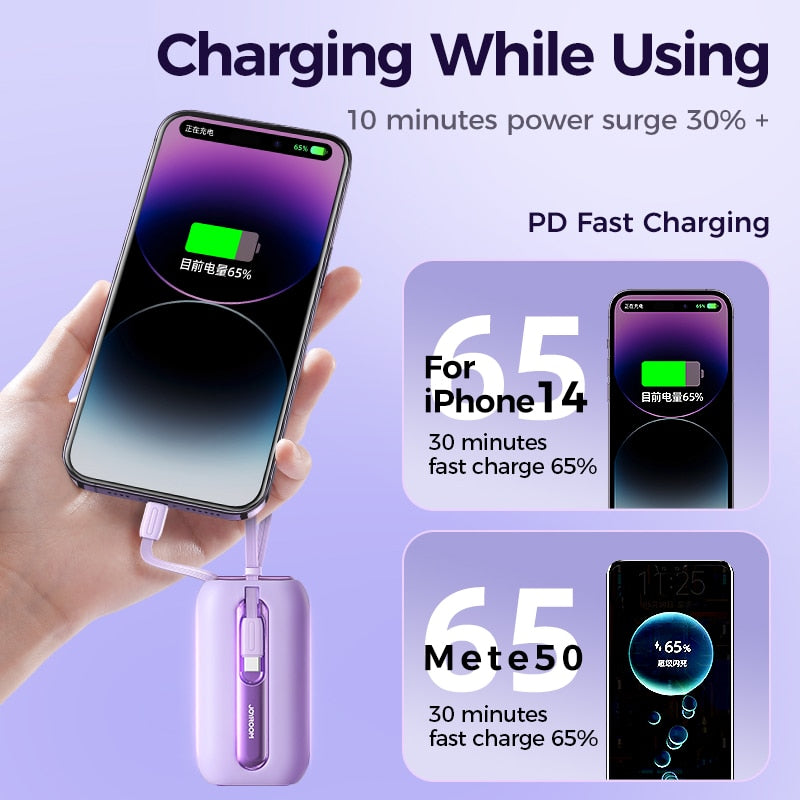 Mini Power Bank Fast Charging Powerbank With Type-C For iPhone Cable 10000mAh PD QC3.0 Charger For Samsung Xiaomi