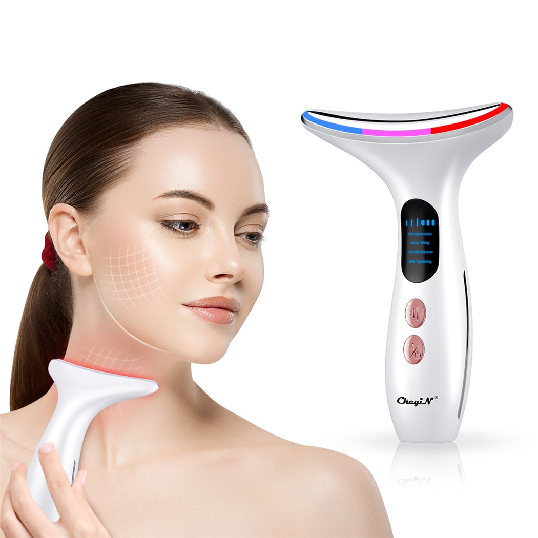 CkeyiN EMS Face Massager Light Therapy Machine+Ultrasonic Skin Scrubber+Electric Face Massage Cleaning Brush+Neck Beauty Device