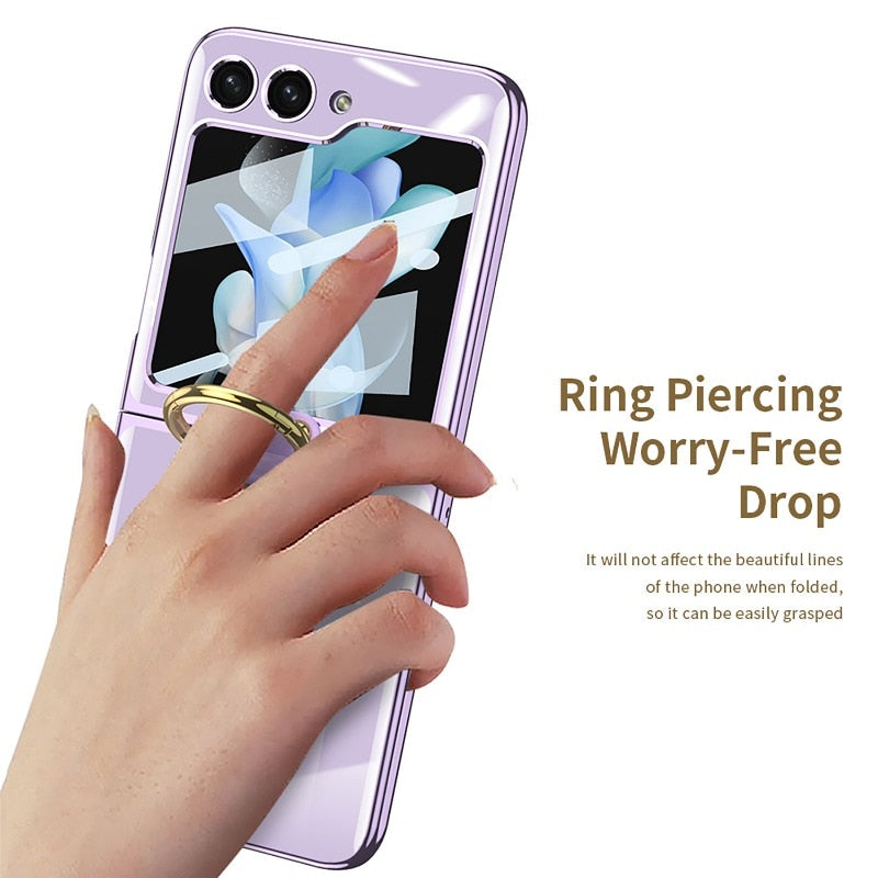 Luxury Plating Clear Phone Case for Samsung Z Flip 4 5 Case with Ring