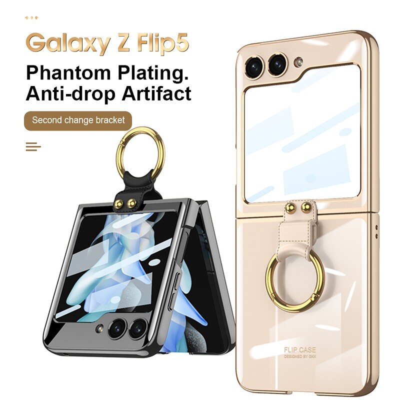 Luxury Plating Clear Phone Case for Samsung Z Flip 4 5 Case with Ring