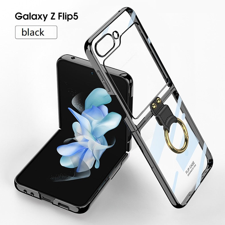 Luxury Plating Clear Phone Case for Samsung Z Flip 4 5 Case with Ring