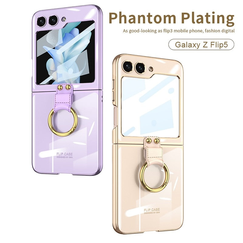 Luxury Plating Clear Phone Case for Samsung Z Flip 4 5 Case with Ring