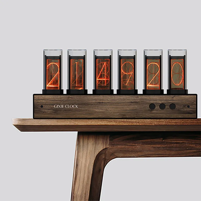 Digital Nixie Glow Tube Clock Metal Wood RGB Table Clock