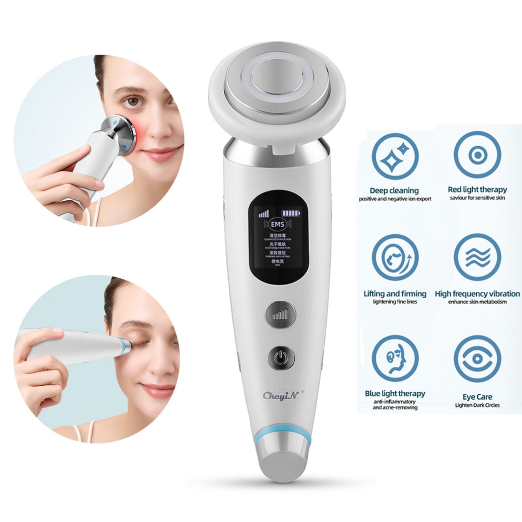 CkeyiN EMS Face Massager Light Therapy Machine+Ultrasonic Skin Scrubber+Electric Face Massage Cleaning Brush+Neck Beauty Device