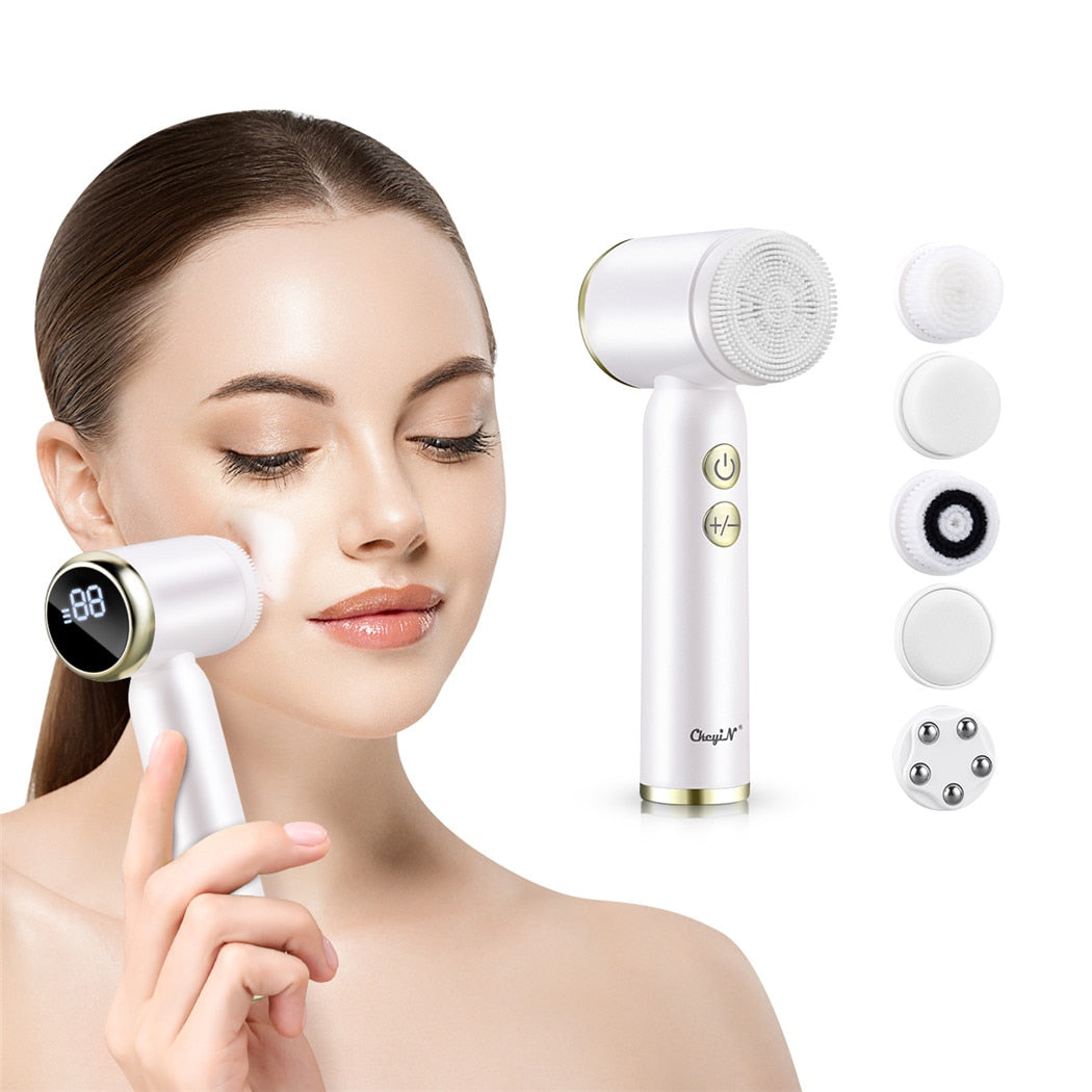 CkeyiN EMS Face Massager Light Therapy Machine+Ultrasonic Skin Scrubber+Electric Face Massage Cleaning Brush+Neck Beauty Device