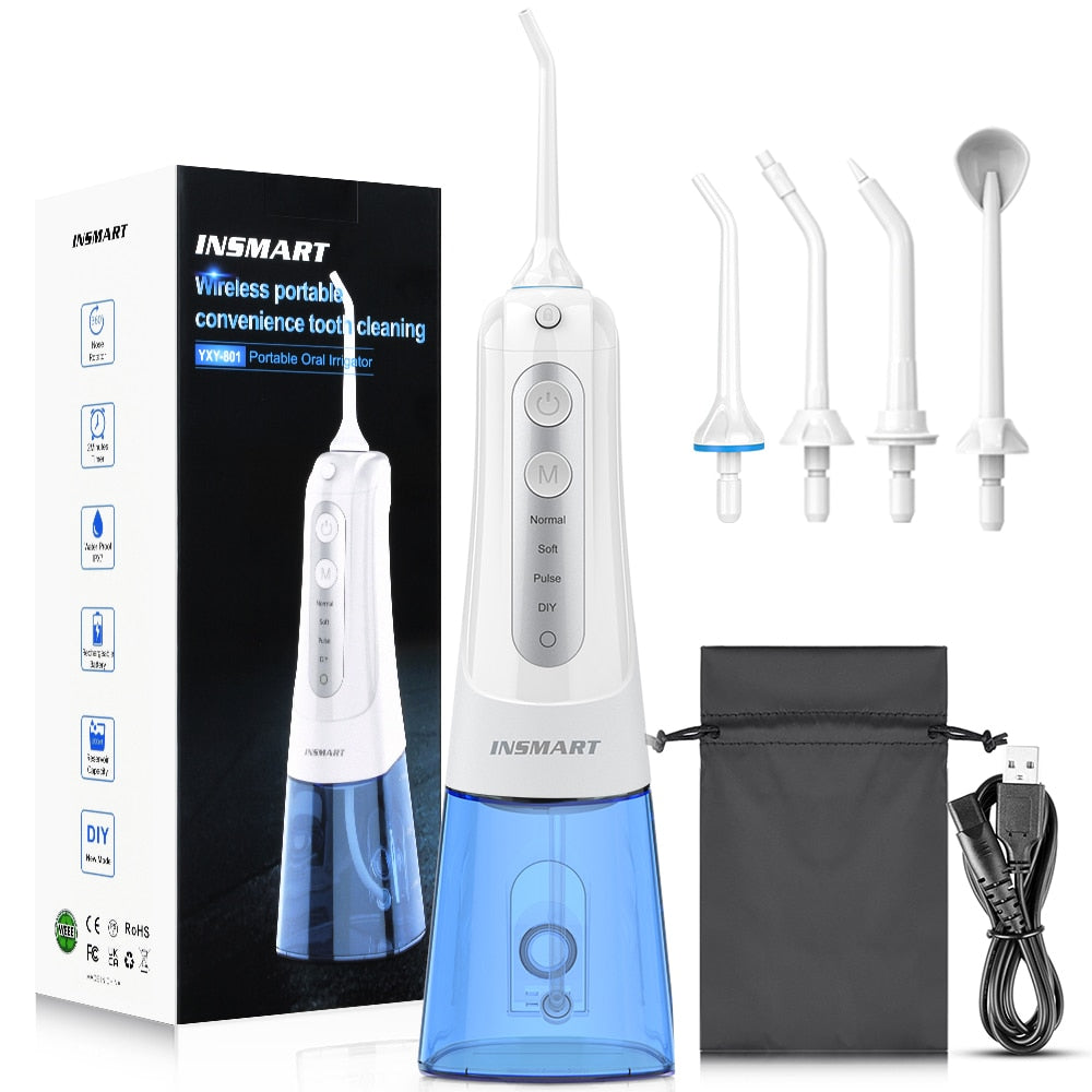 INSMART Oral Irrigator Dental Water Flosser Teeth Whitening Waterproof Portable Dental Water Jet Floss 300ML Teeth Cleaner