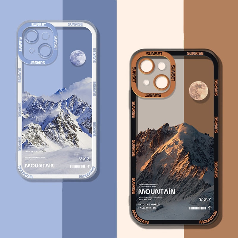 Sunset Moon Snow Mountain Phone Case For iPhone