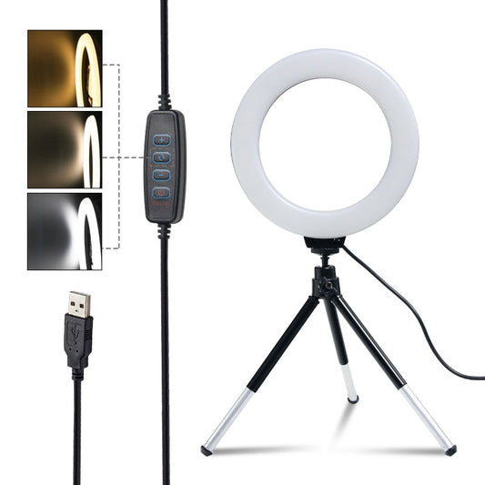 SH 16cm 6 inch Ring Light With Tripod Stand Usb Charge Selfie Led Lamp Dimmable Photography Light For Photo Photography Studio