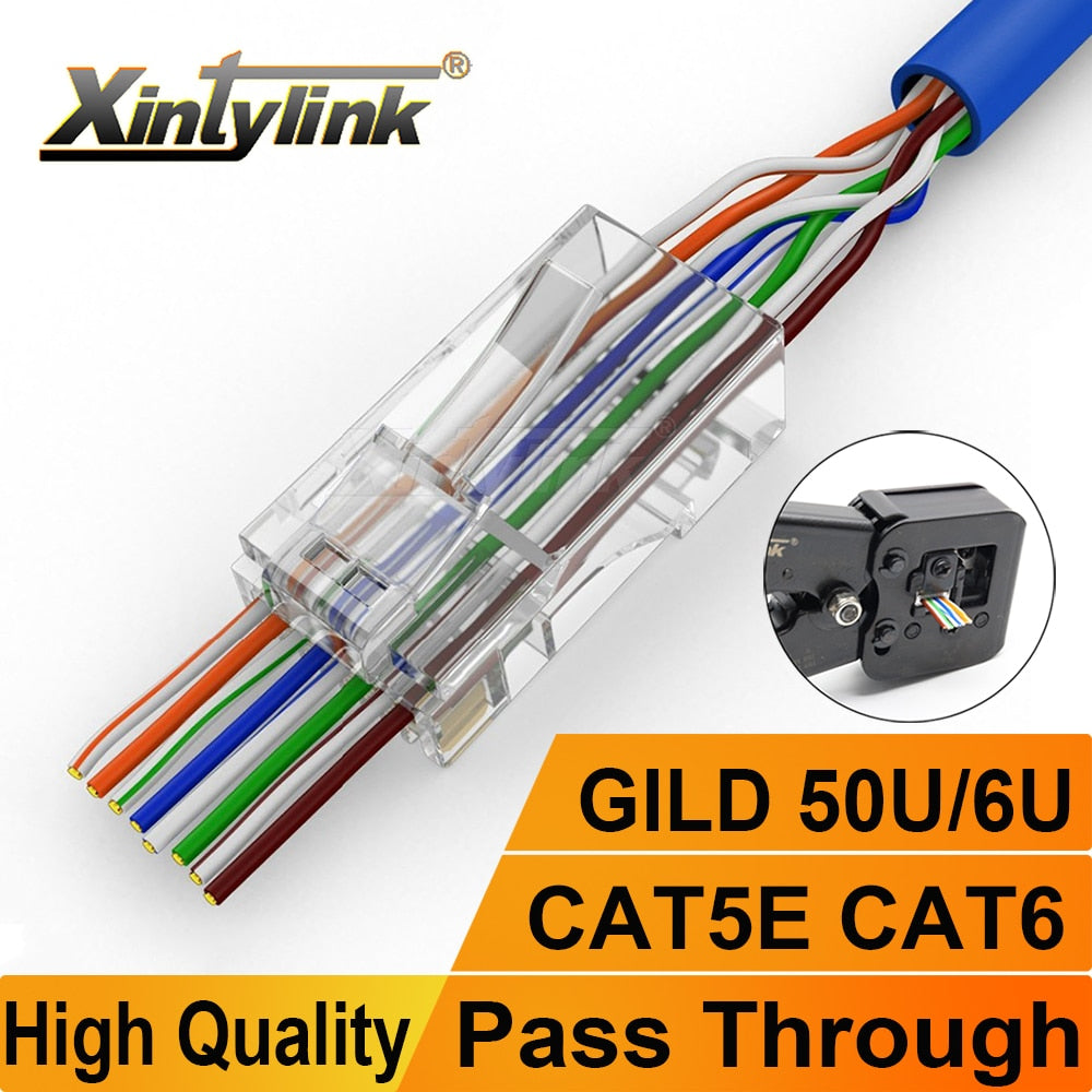 xintylink rj45 connector cat6 cat5e 50U/6U ethernet cable plug utp 8P8C rj 45 cat 6 network lan jack cat5 internet high quality