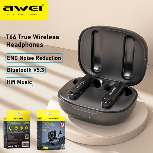 Awei T66 Earphone Bluetooth 5.3 Earbuds Stereo Sports