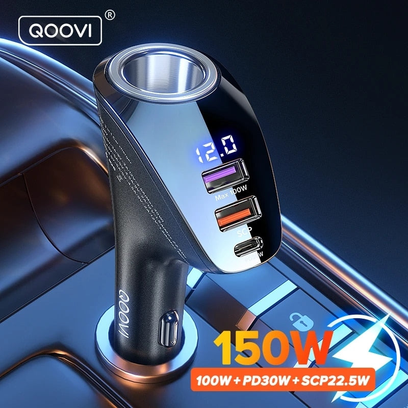 QOOVI 150W Car Charger Usb Type C Super Fast Charging