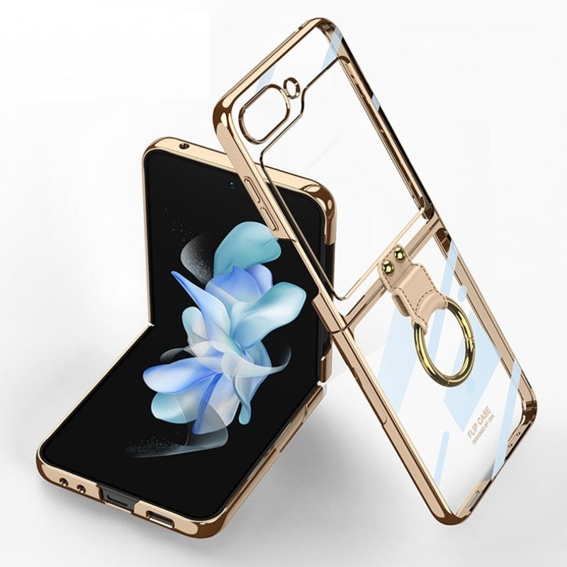 Luxury Plating Clear Phone Case for Samsung Z Flip 4 5 Case with Ring