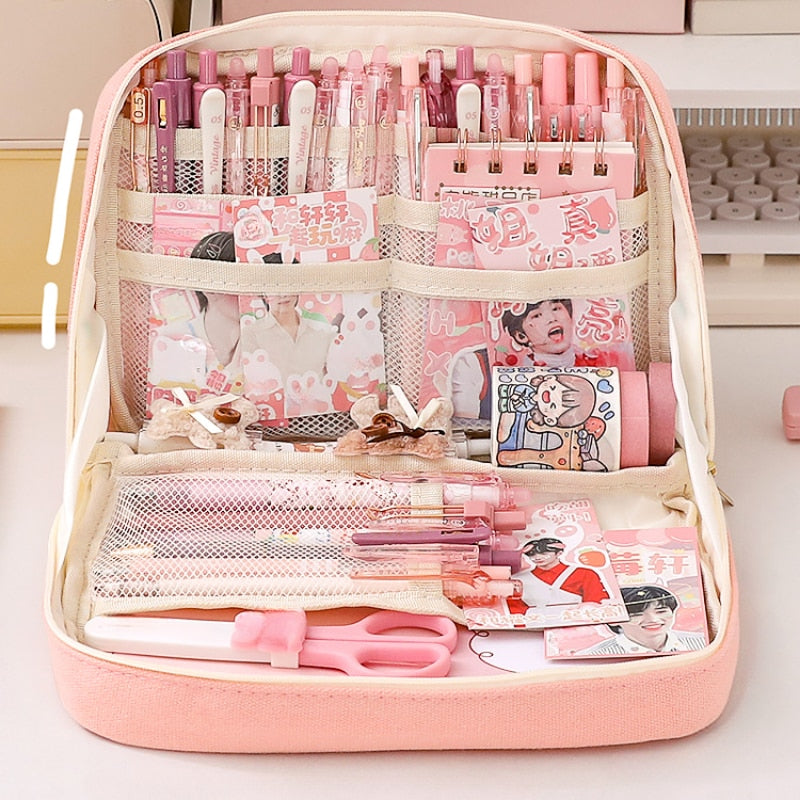 Large Capacity Pencil Bag Pink Aesthetic School Pencil Box