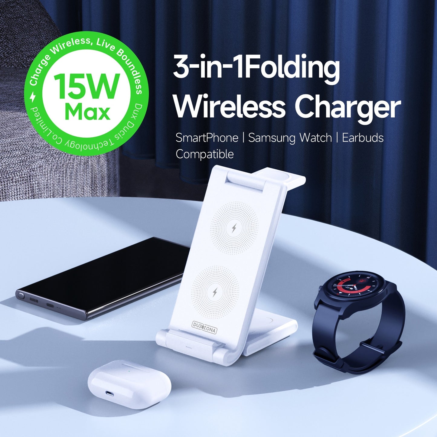 3-IN-1 Folding Wireless Charger Stand Dock Station for Samsung