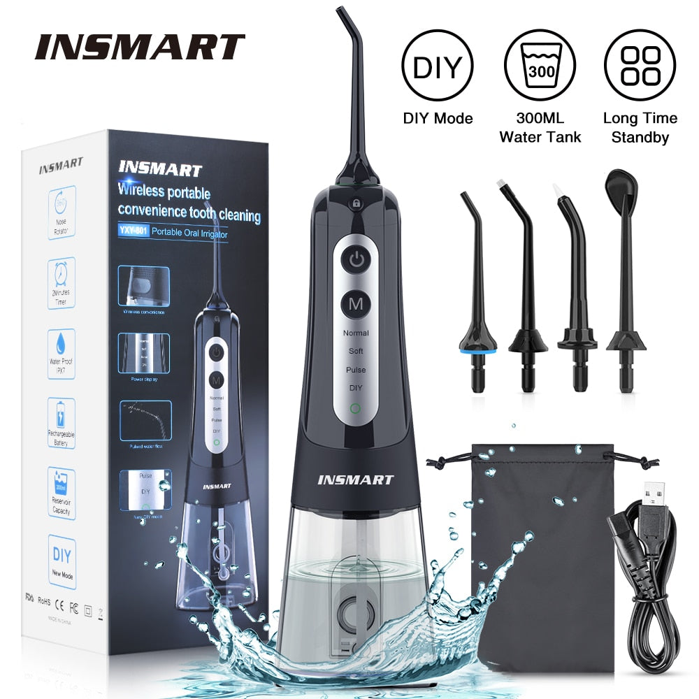 INSMART Oral Irrigator Dental Water Flosser Teeth Whitening Waterproof Portable Dental Water Jet Floss 300ML Teeth Cleaner